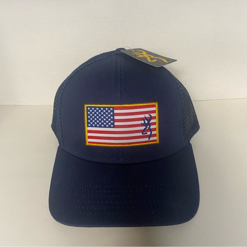 Browning Glory Blue USA Flag Logo Hunting Snap-Back Hat